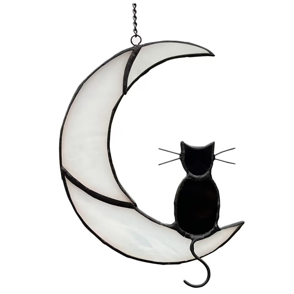 Black Cat Moon Crescent Moon Witchy Gothic Window Ornament Boho Home Decor